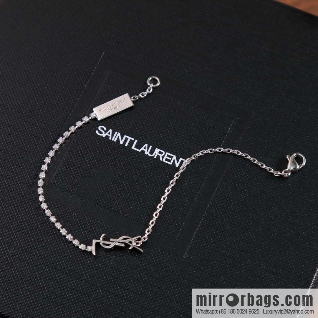 ❗️New ❗️ [Style] Saint Laurent Silver Full Diamond YSL Bracelet