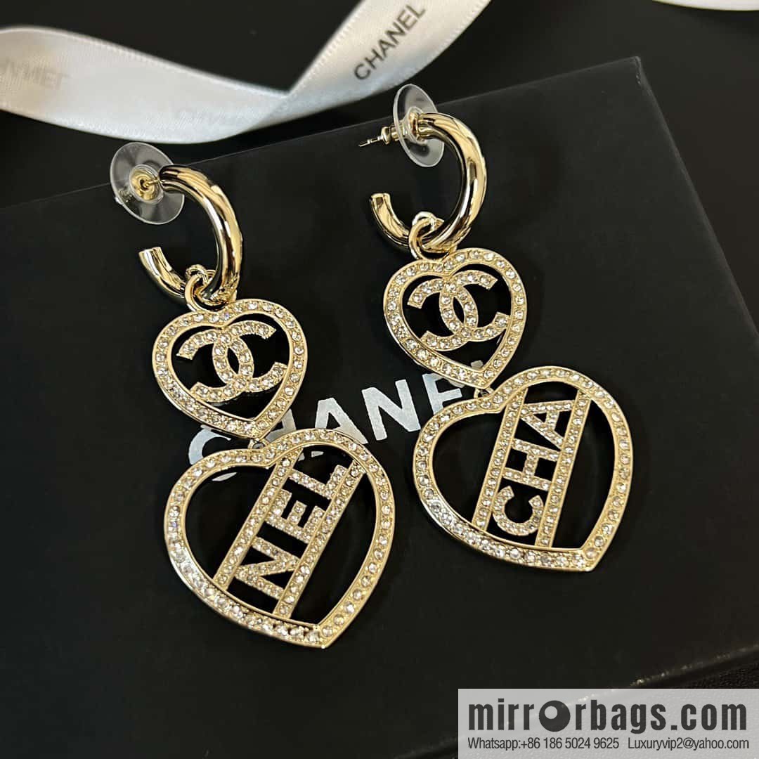 New ☑️ Chanel c3 double c peach heart love stud earrings