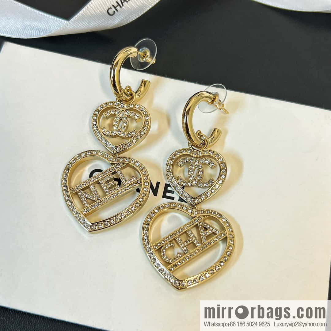New ☑️ Chanel c3 double c peach heart love stud earrings