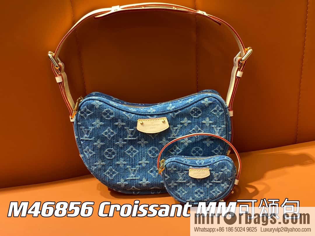 [Boutique‑grade] M46856 blue, denim bowl bean bag series Croissant MM croissant bag 2024 early spring series croissant bag