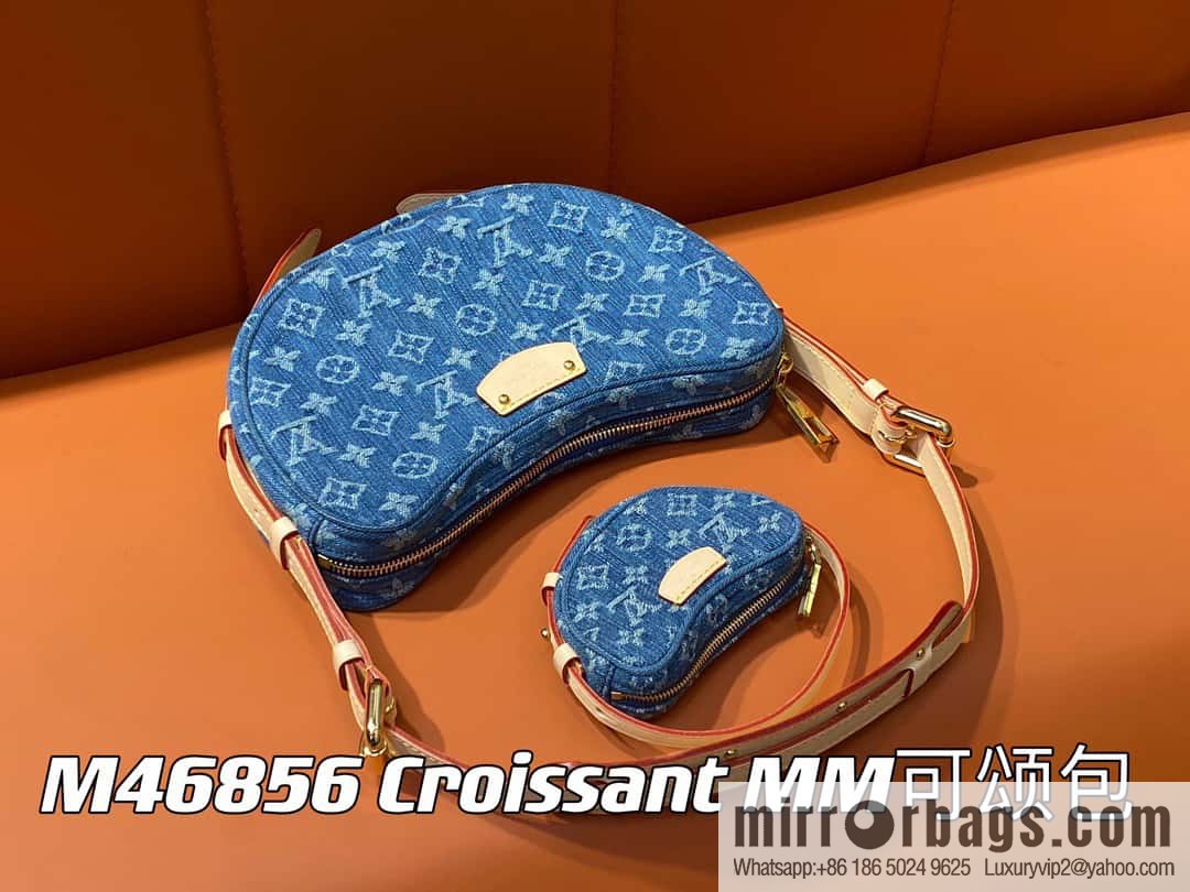 [Boutique‑grade] M46856 blue, denim bowl bean bag series Croissant MM croissant bag 2024 early spring series croissant bag