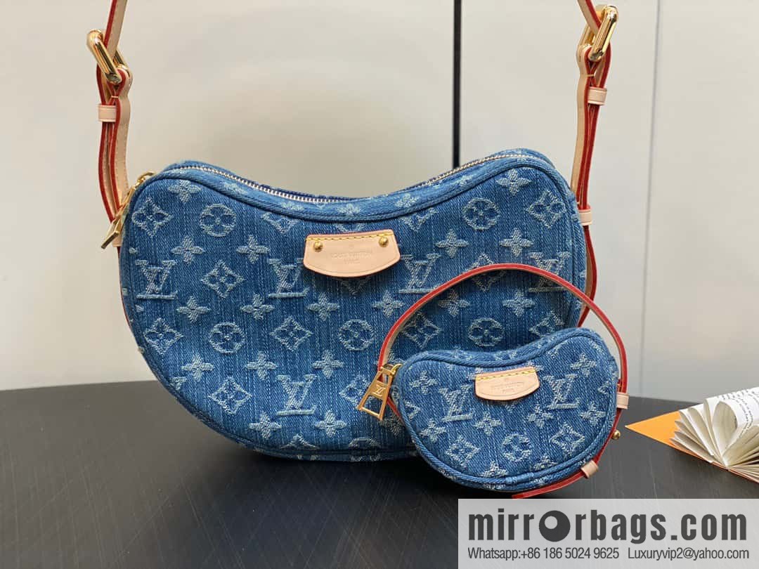 [Boutique‑grade] M46856 blue, denim bowl bean bag series Croissant MM croissant bag 2024 early spring series croissant bag