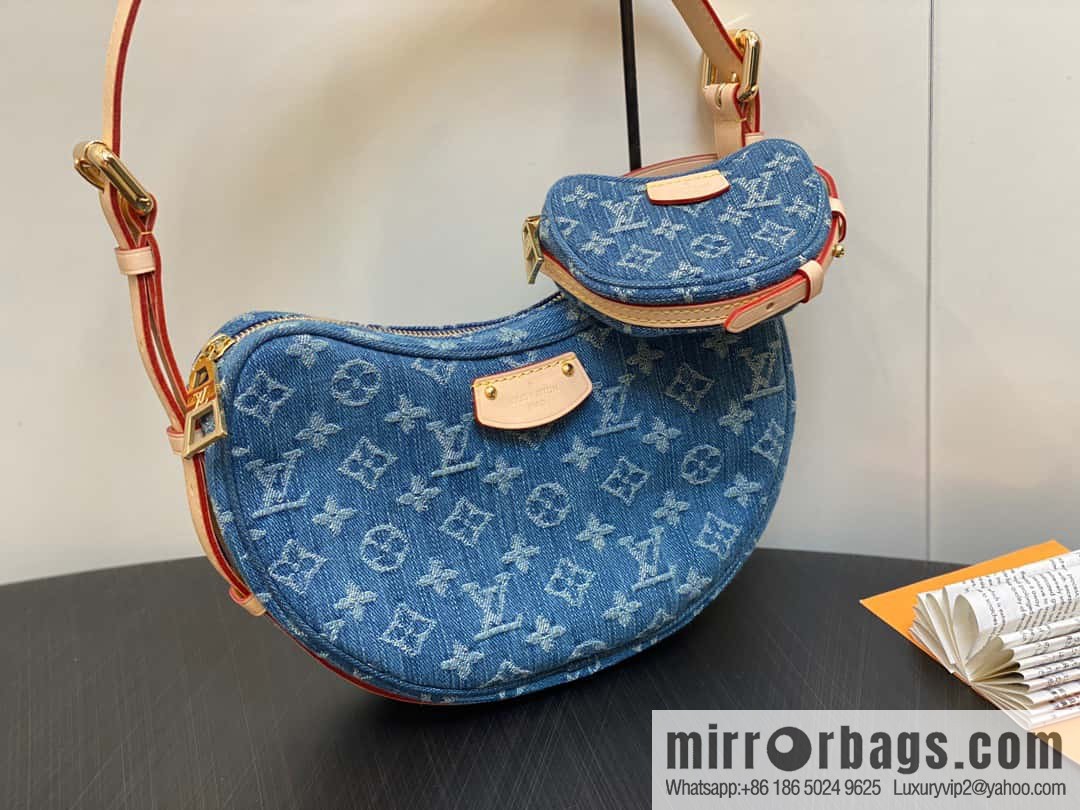 [Boutique‑grade] M46856 blue, denim bowl bean bag series Croissant MM croissant bag 2024 early spring series croissant bag
