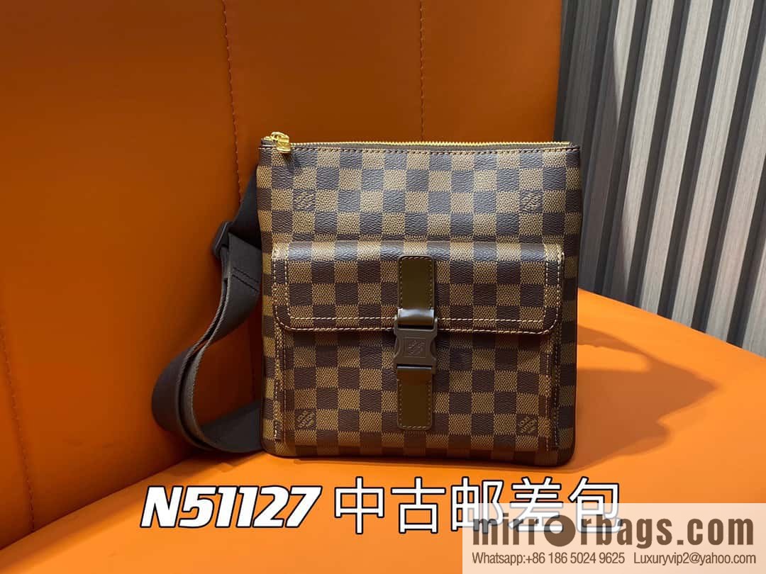 [Boutique‑grade] N51127 coffee grid, medieval men's bag messenger bag series