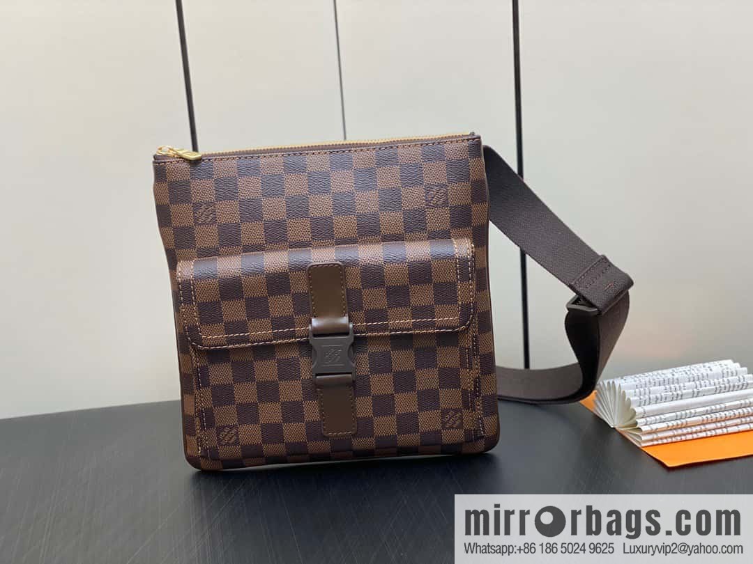 [Boutique‑grade] N51127 coffee grid, medieval men's bag messenger bag series