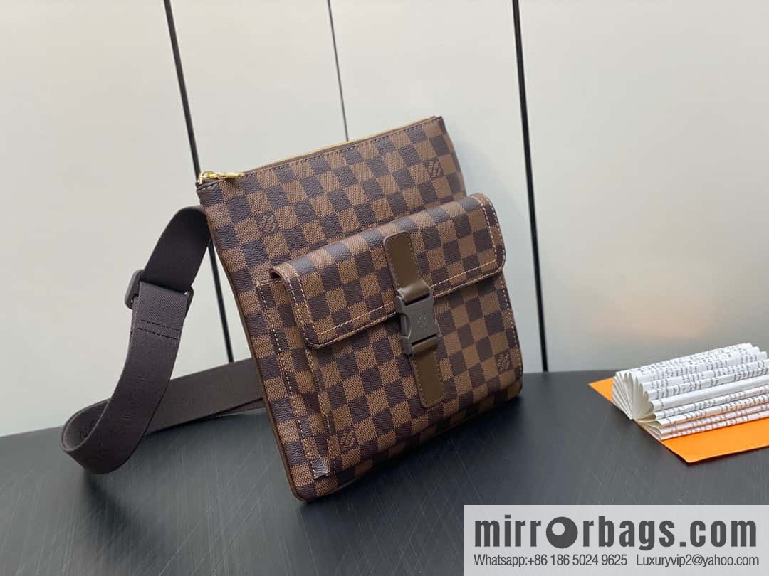 [Boutique‑grade] N51127 coffee grid, medieval men's bag messenger bag series