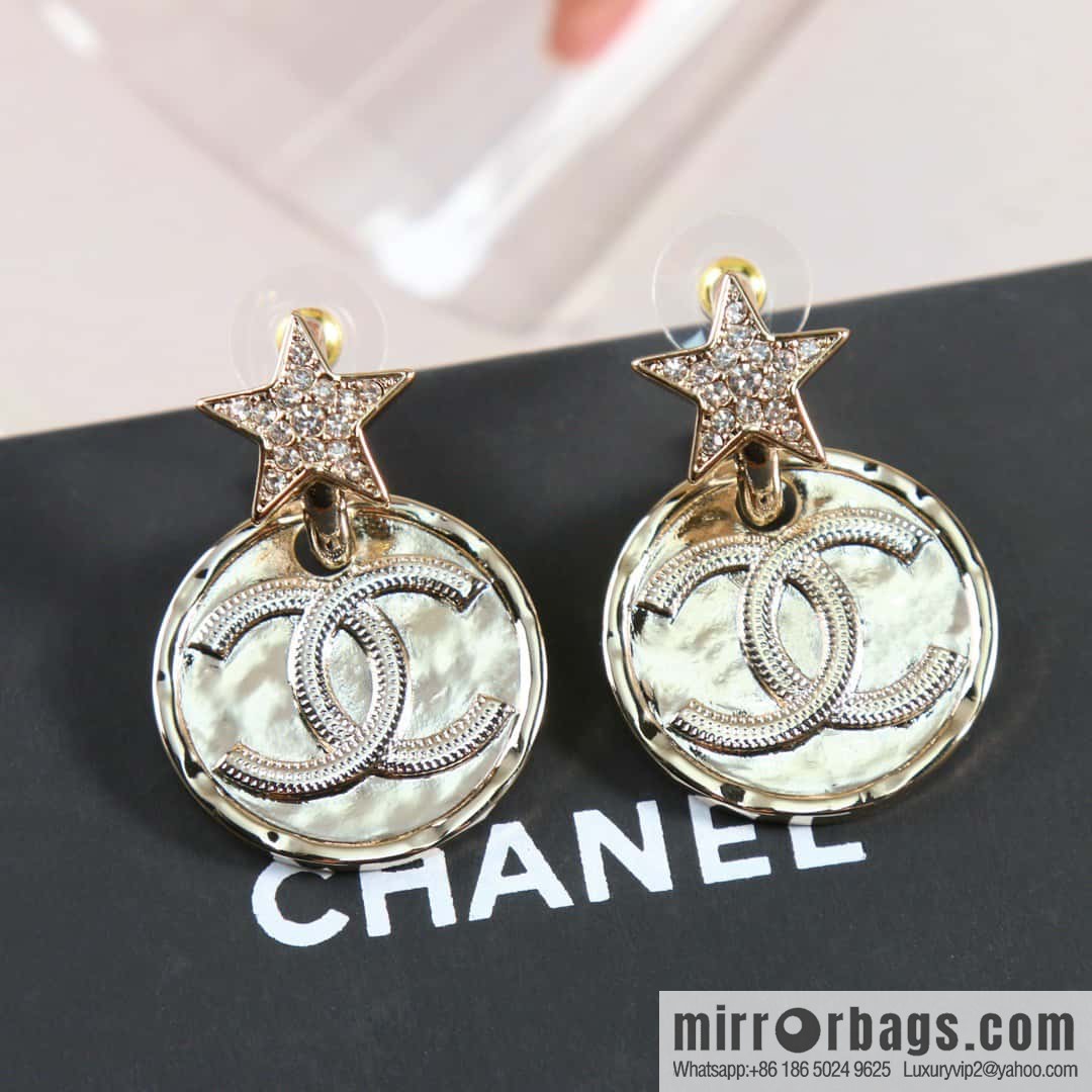 New ☑️ Chanel c2 double c pentagram star round stud earrings