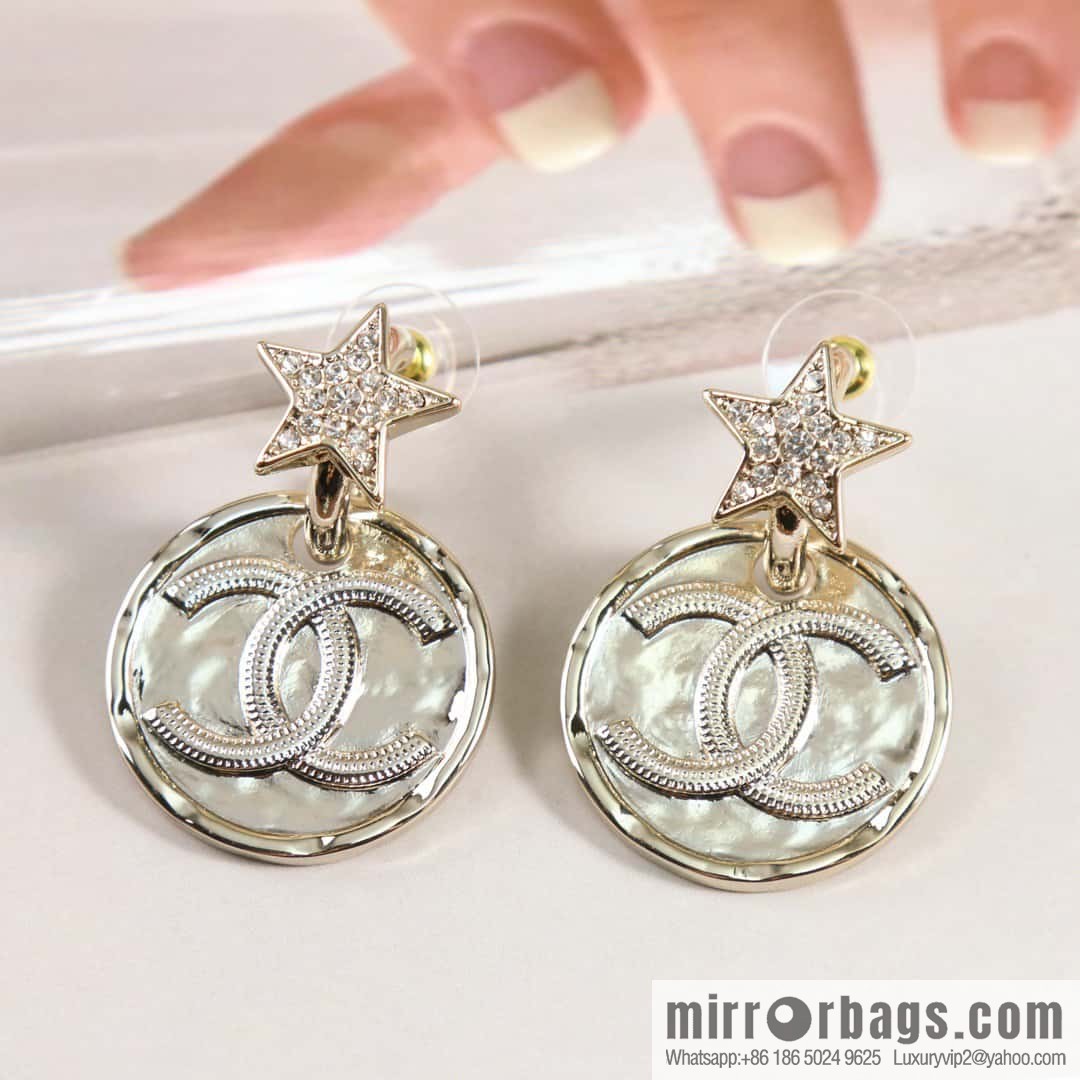 New ☑️ Chanel c2 double c pentagram star round stud earrings