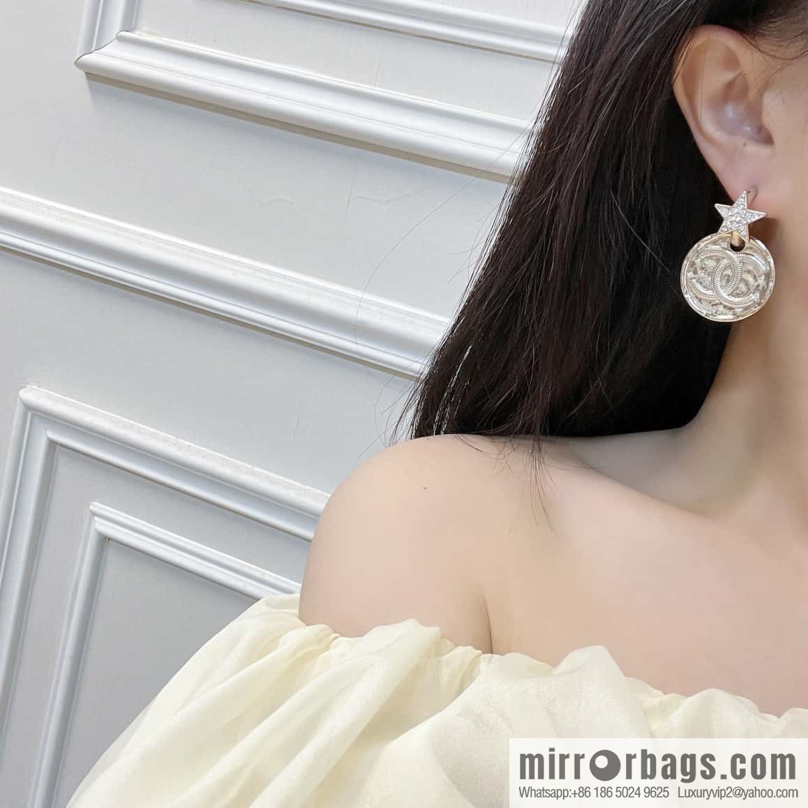 New ☑️ Chanel c2 double c pentagram star round stud earrings