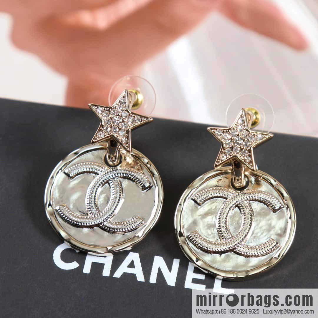 New ☑️ Chanel c2 double c pentagram star round stud earrings