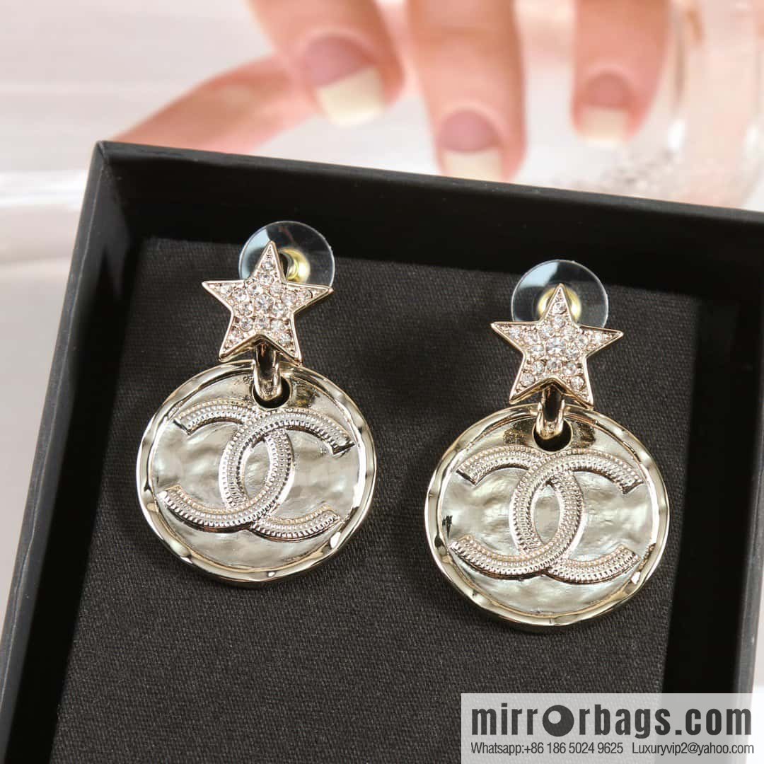 New ☑️ Chanel c2 double c pentagram star round stud earrings