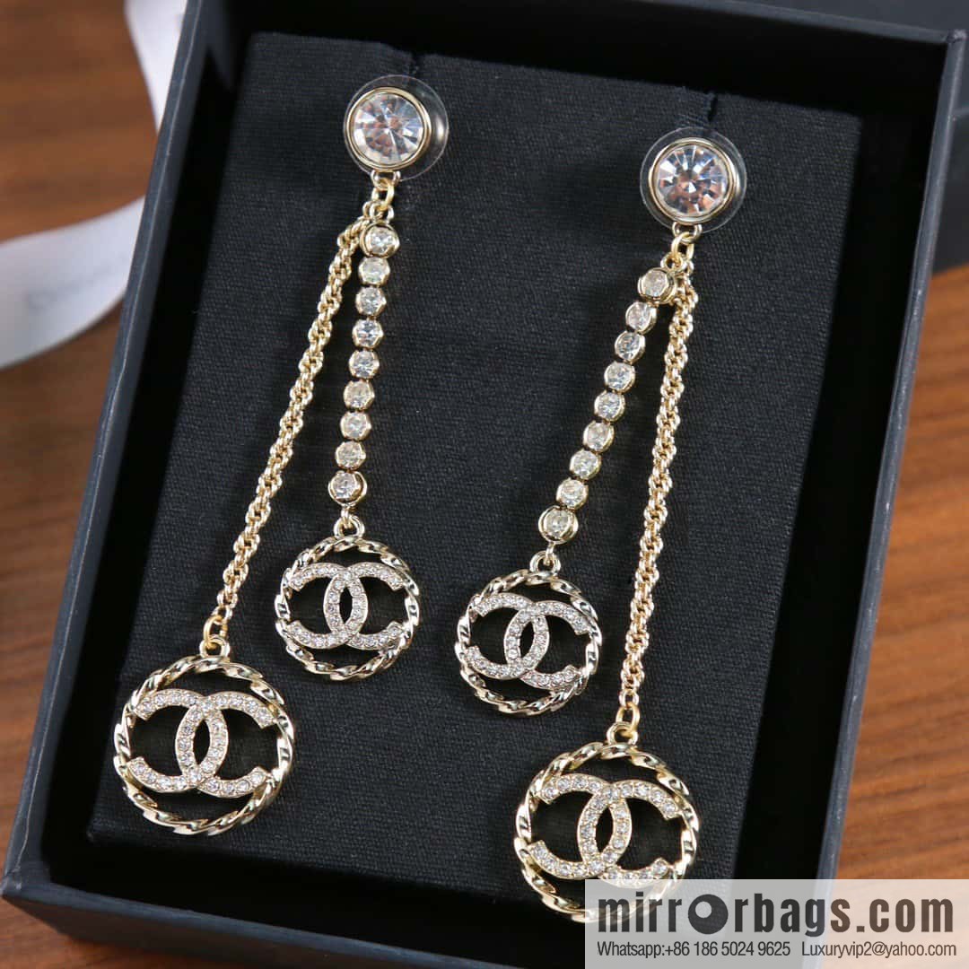 New ☑️ Chanel c2 double c fringe round stud earrings