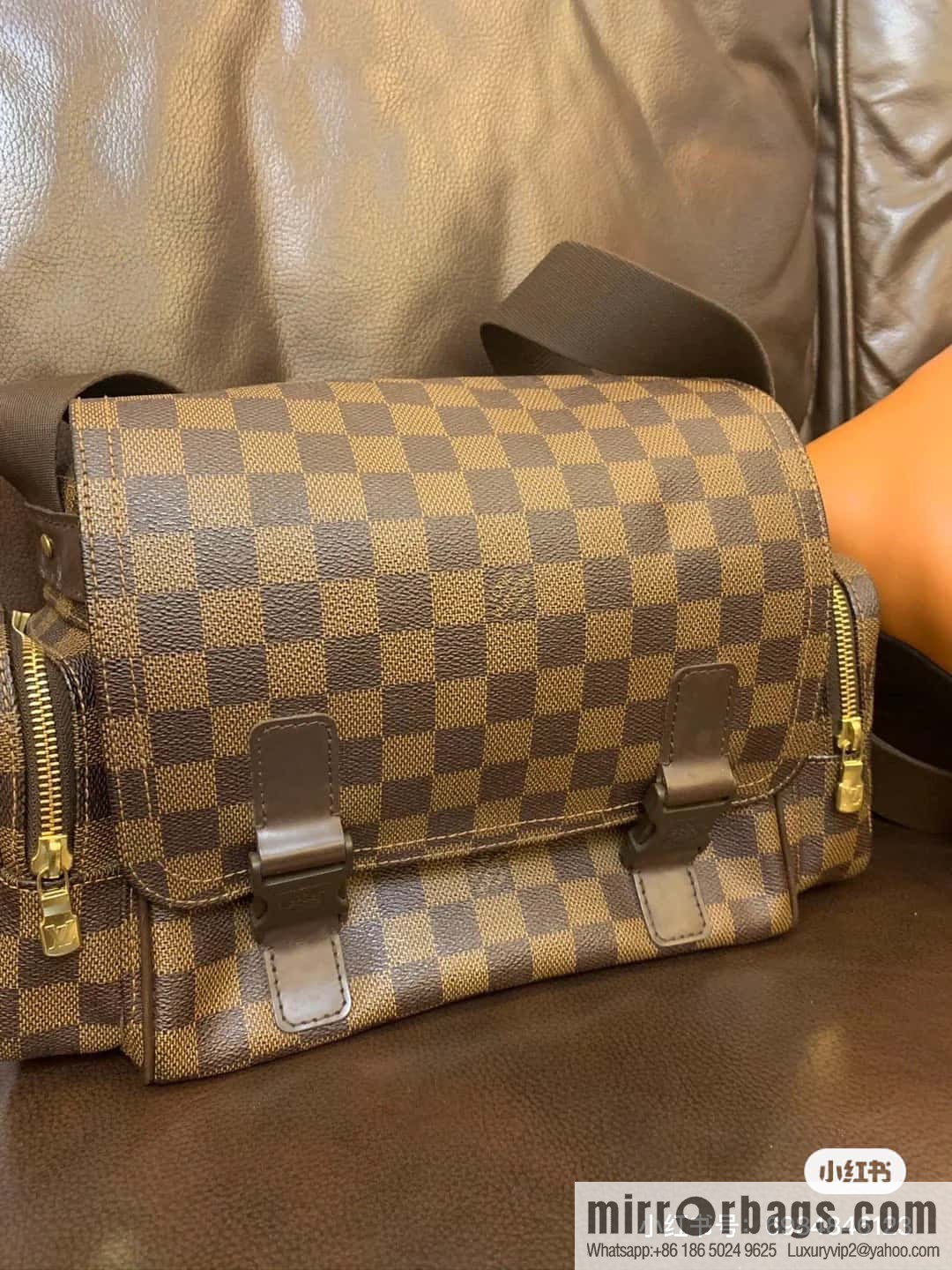 [Boutique‑grade] N51126 coffee grid, medieval men's bag messenger bag series, medieval camera bag