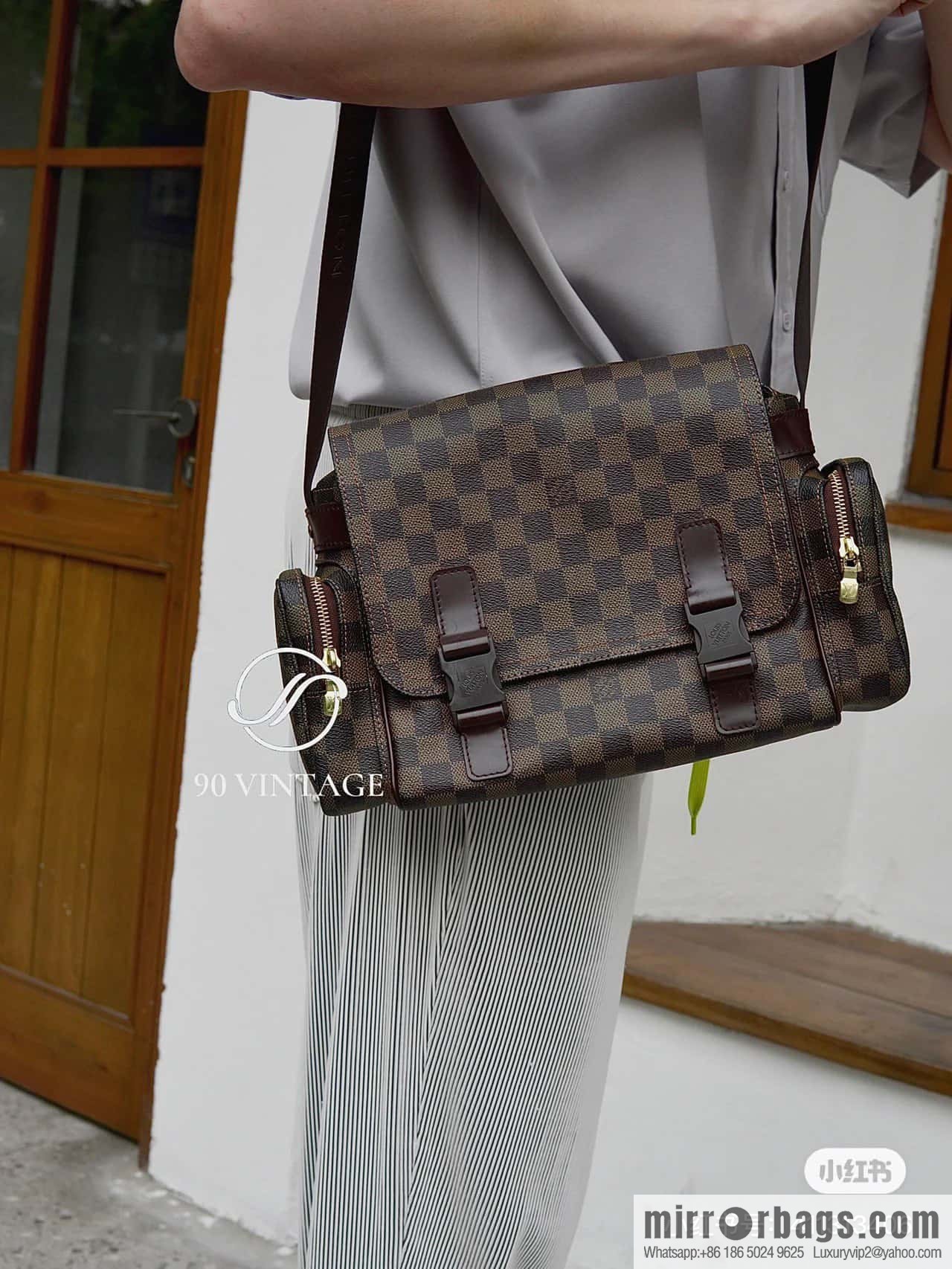 [Boutique‑grade] N51126 coffee grid, medieval men's bag messenger bag series, medieval camera bag