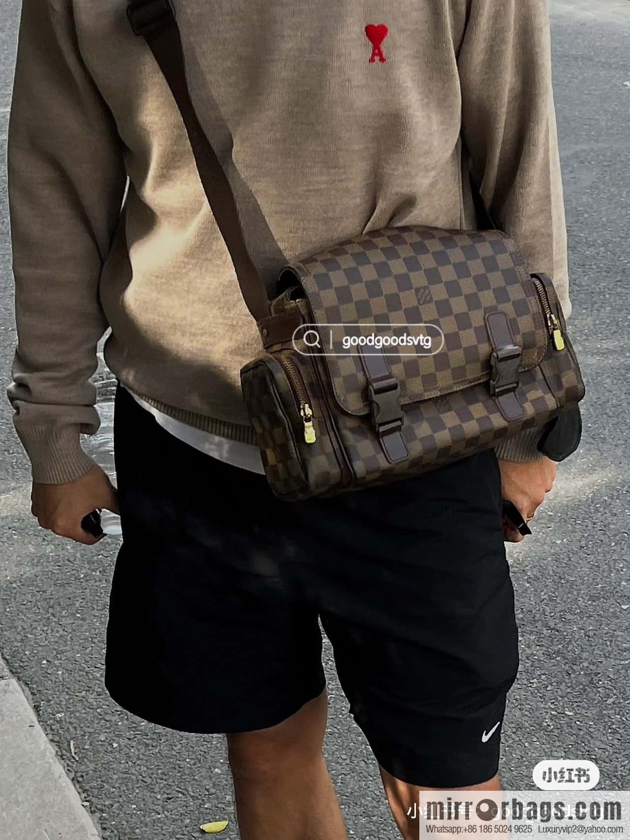[Boutique‑grade] N51126 coffee grid, medieval men's bag messenger bag series, medieval camera bag