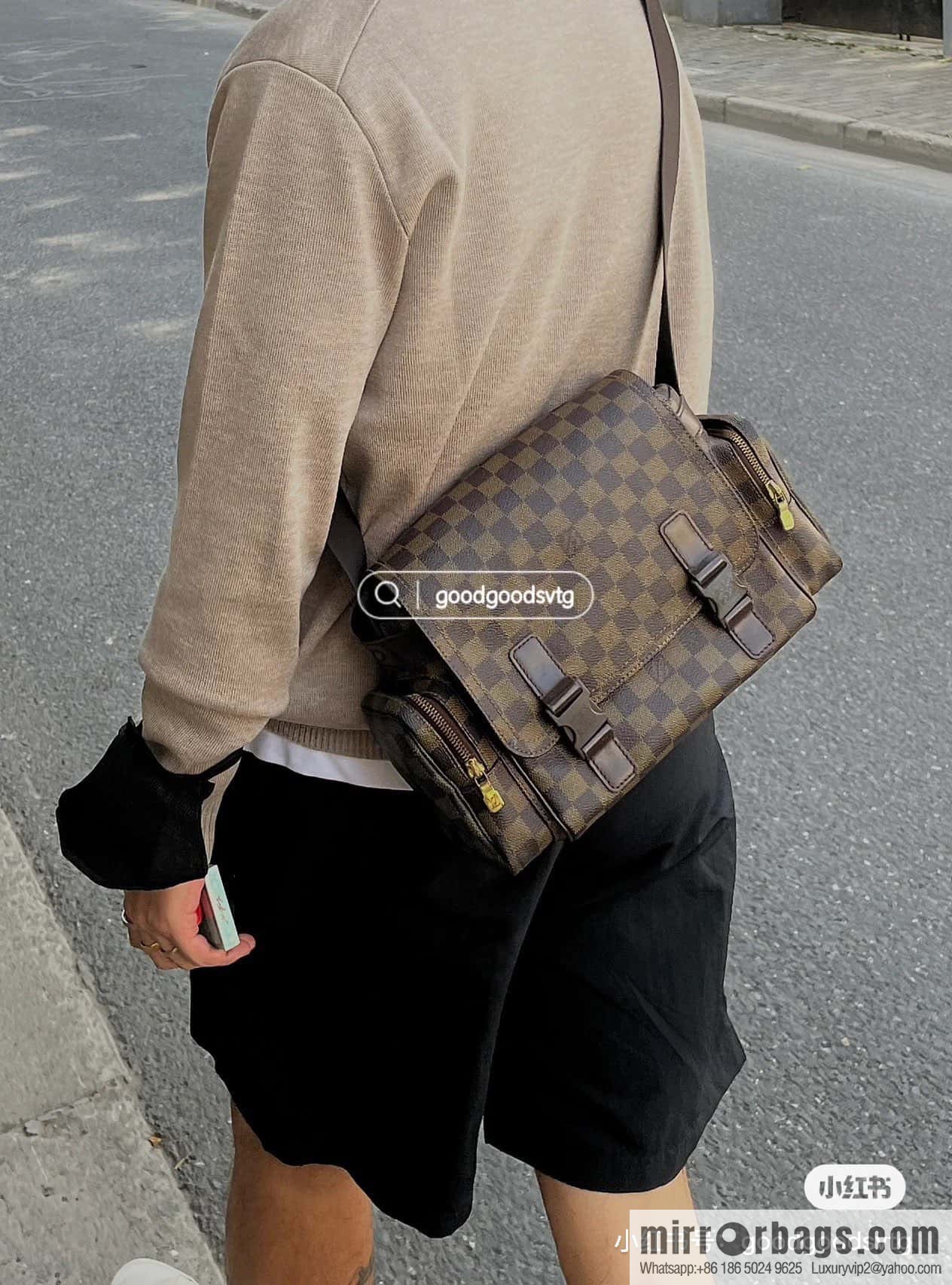 [Boutique‑grade] N51126 coffee grid, medieval men's bag messenger bag series, medieval camera bag