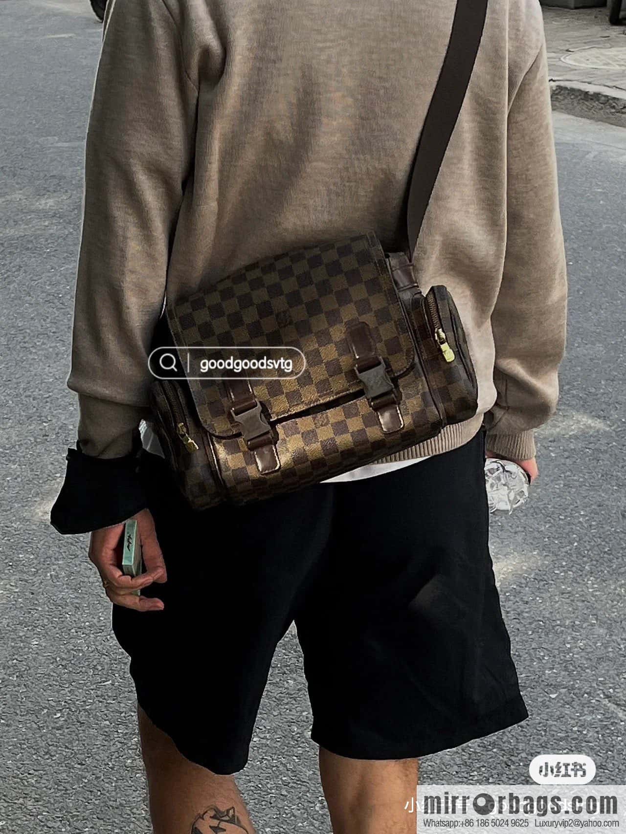 [Boutique‑grade] N51126 coffee grid, medieval men's bag messenger bag series, medieval camera bag