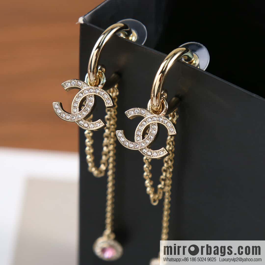 New ☑️ Chanel c2 double c tassel pink diamond round stud earrings