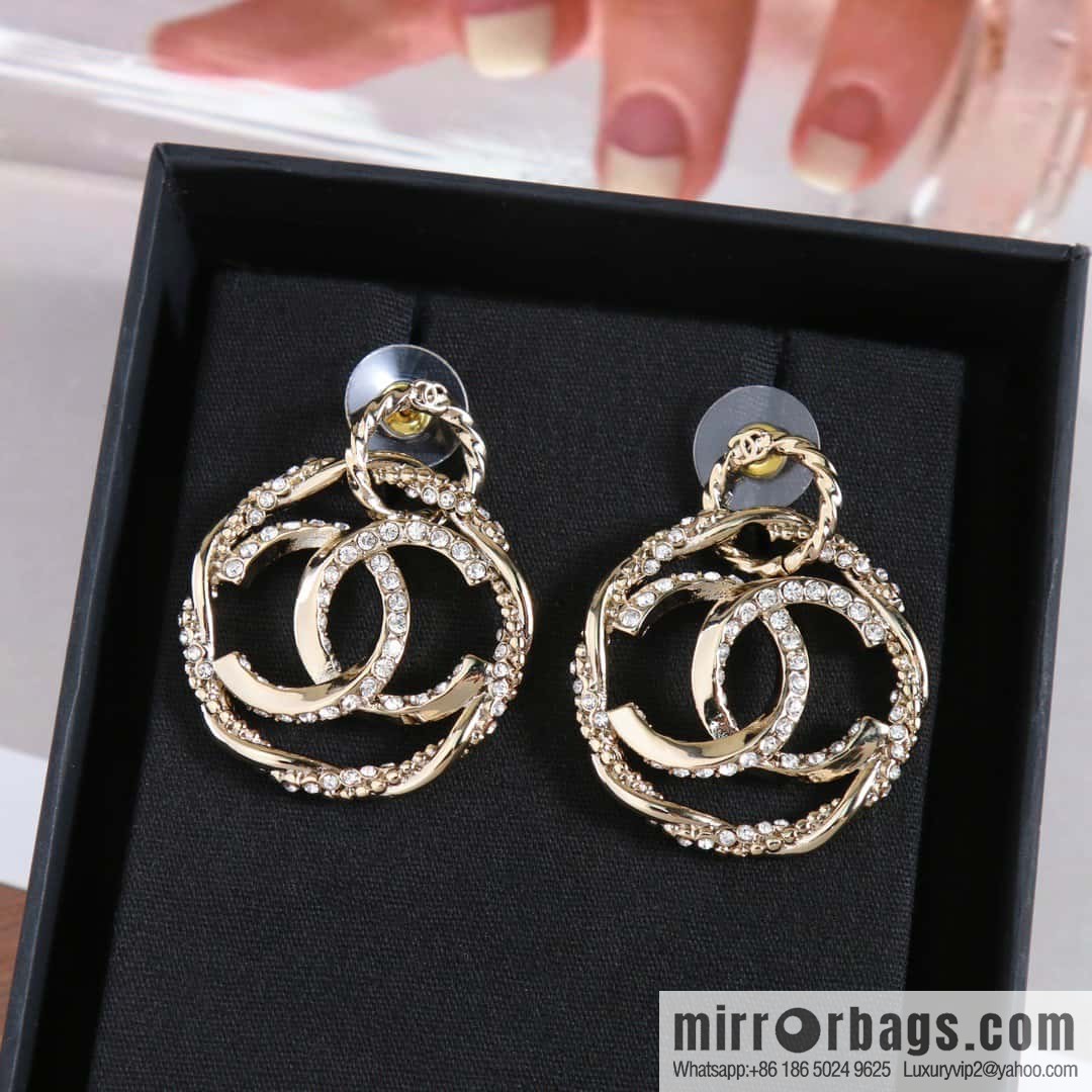 New ☑️ Chanel c2 double c hollow round stud earrings