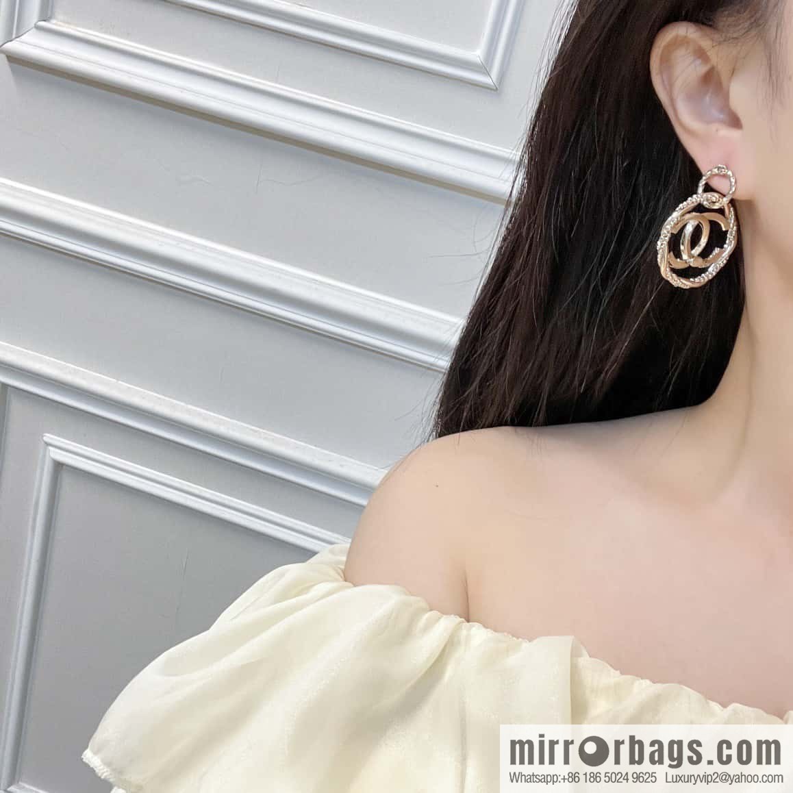 New ☑️ Chanel c2 double c hollow round stud earrings