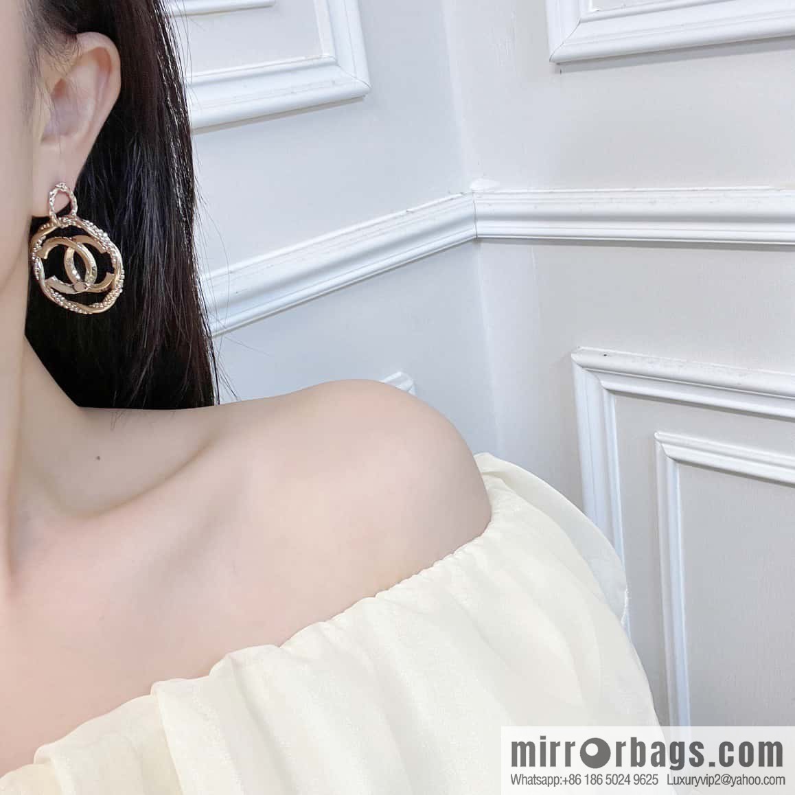 New ☑️ Chanel c2 double c hollow round stud earrings