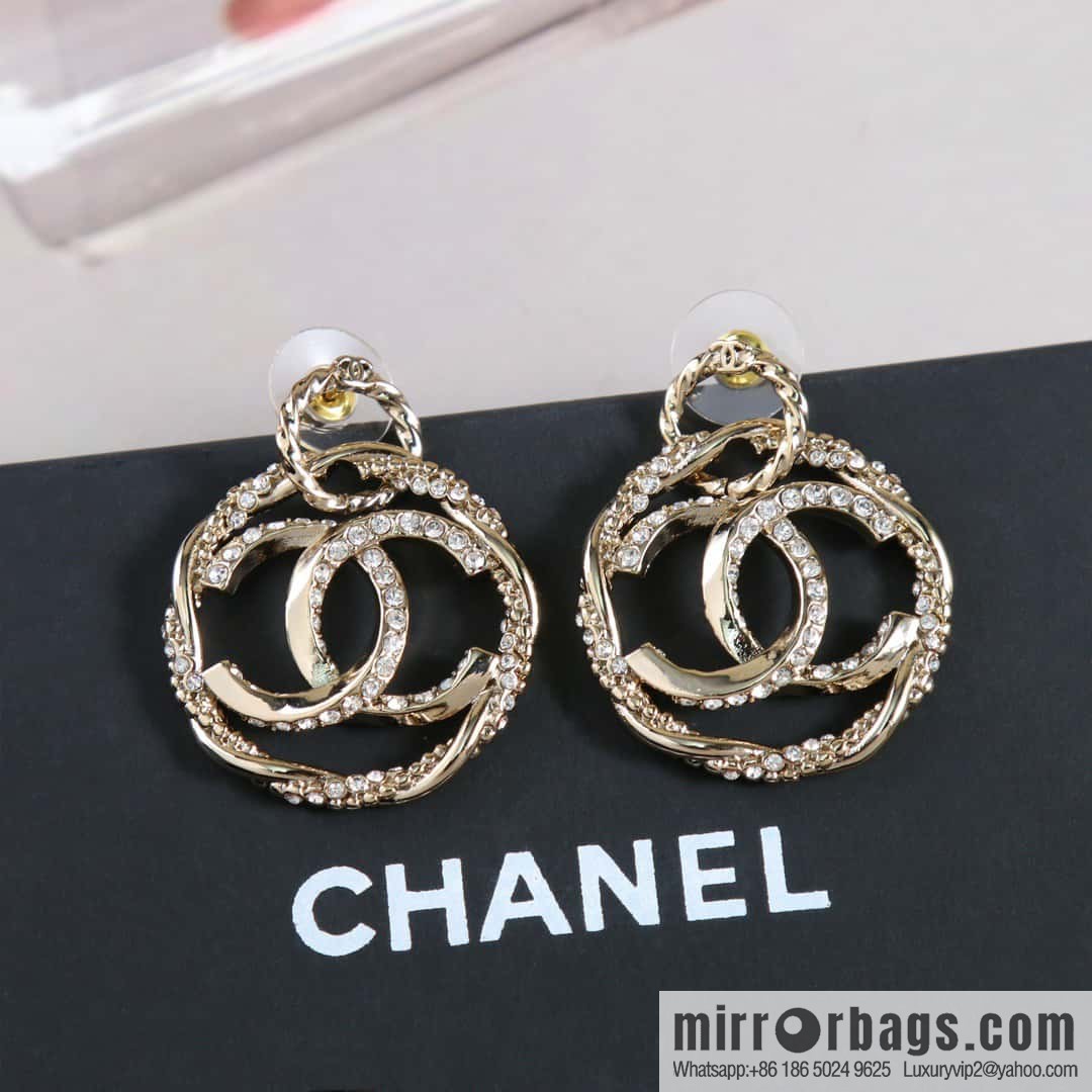New ☑️ Chanel c2 double c hollow round stud earrings