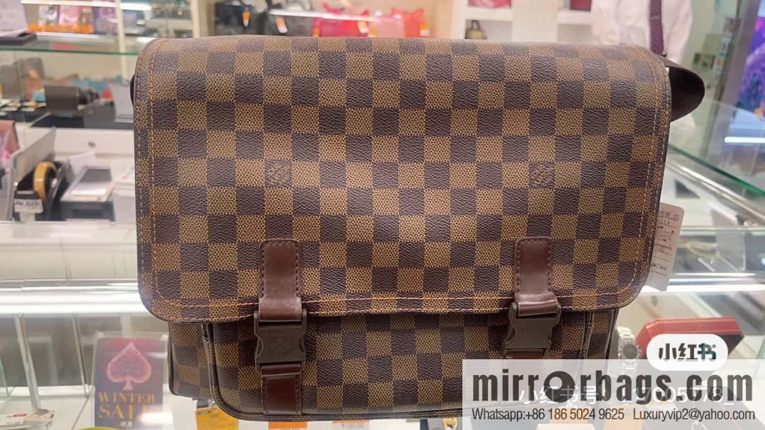 [Boutique‑grade] N51125 coffee grid, medieval men's bag messenger bag series, medieval messenger bag