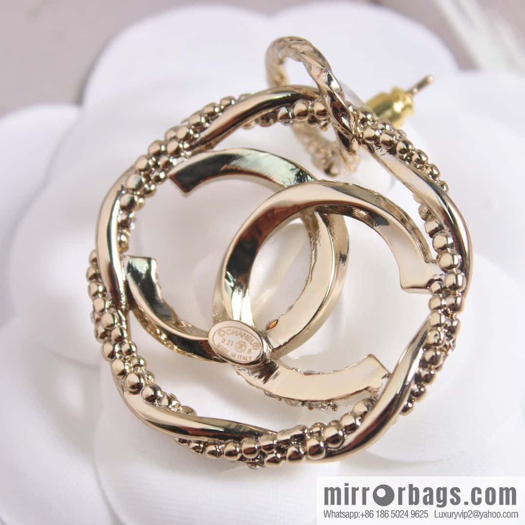 New ☑️ Chanel c2 double c hollow round stud earrings
