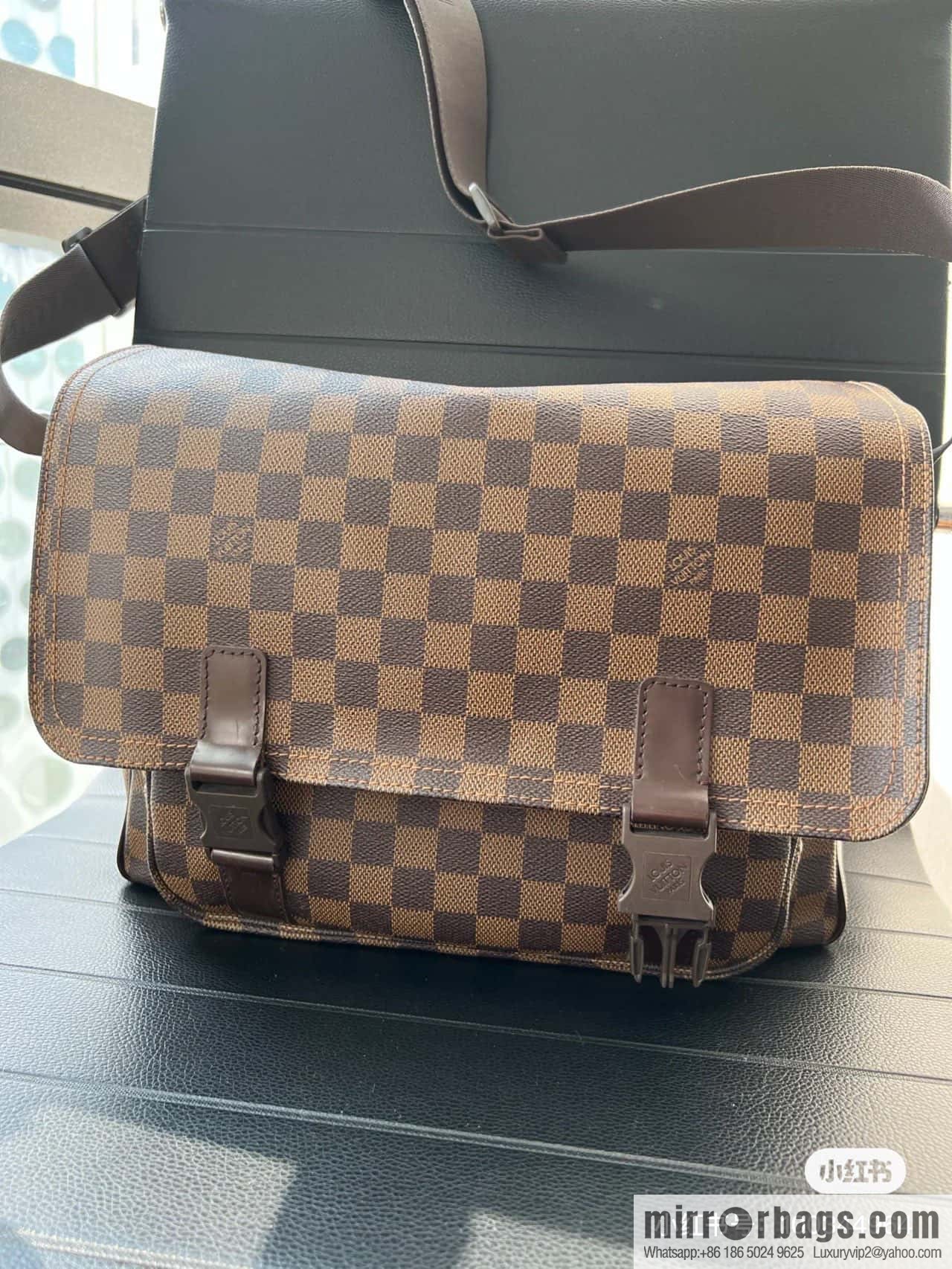 [Boutique‑grade] N51125 coffee grid, medieval men's bag messenger bag series, medieval messenger bag