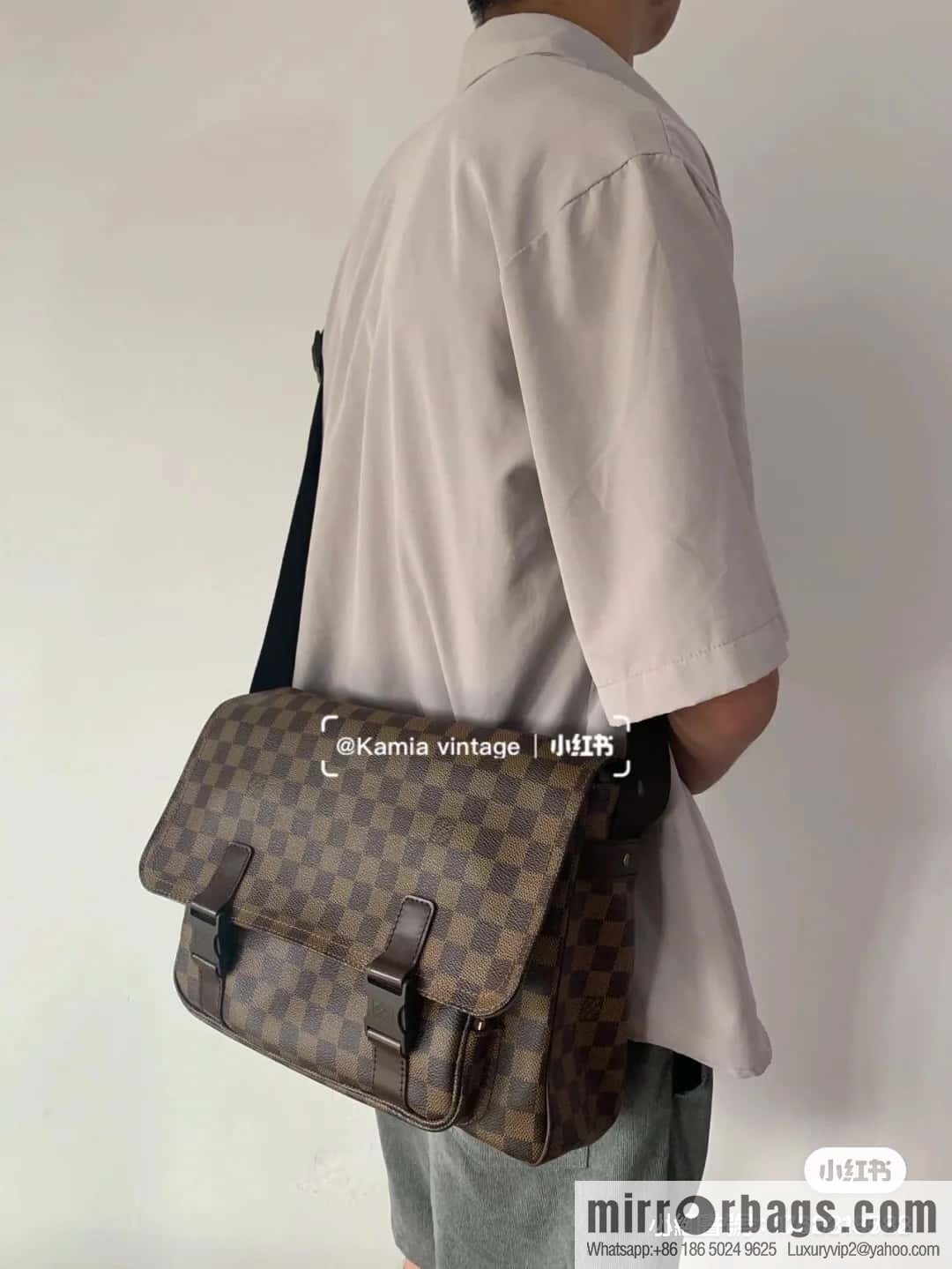 [Boutique‑grade] N51125 coffee grid, medieval men's bag messenger bag series, medieval messenger bag