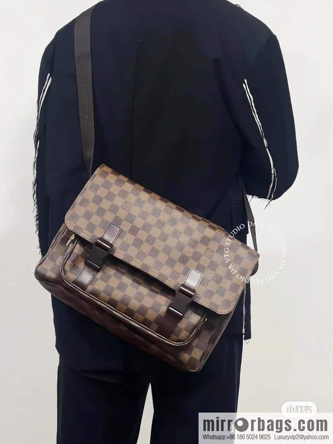 [Boutique‑grade] N51125 coffee grid, medieval men's bag messenger bag series, medieval messenger bag
