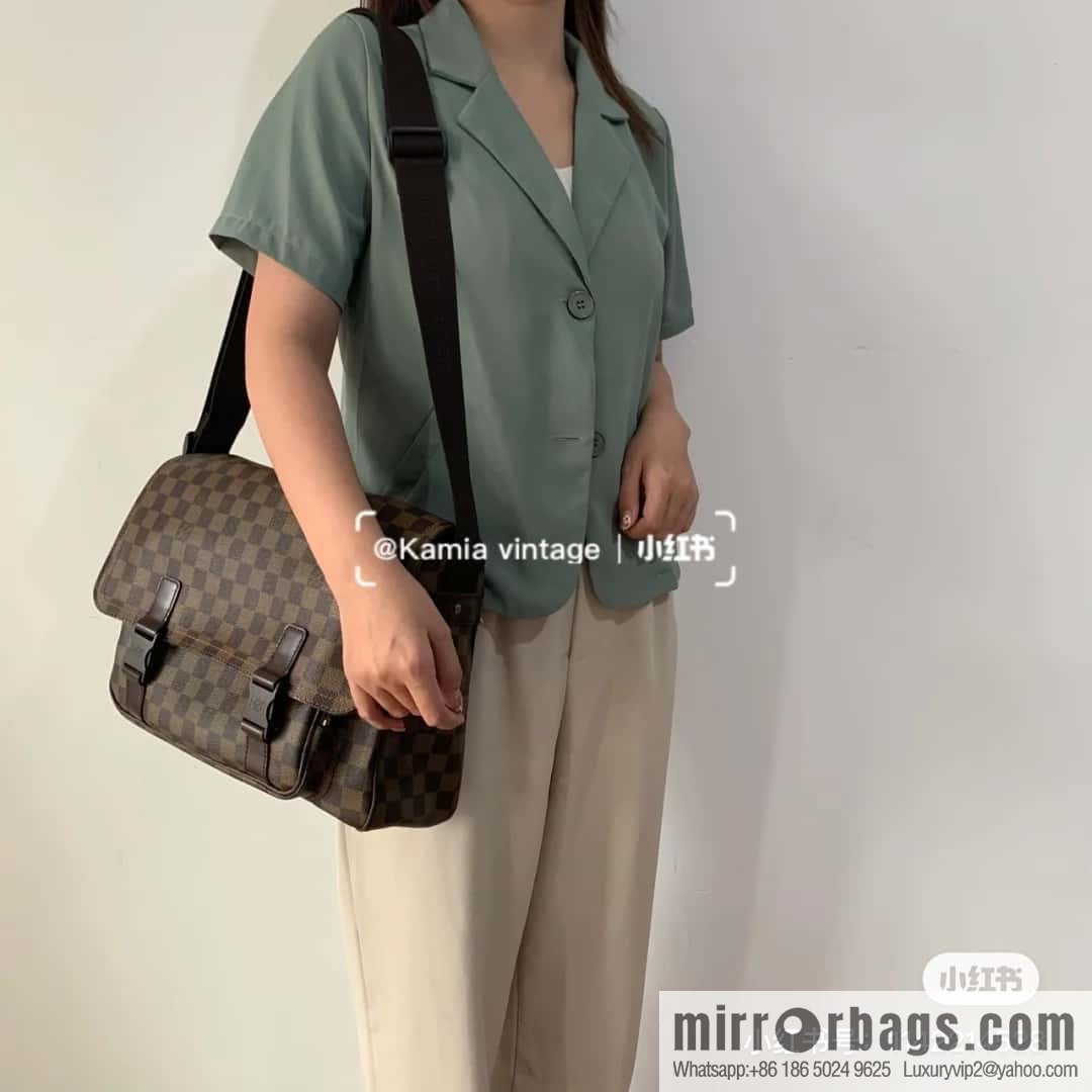[Boutique‑grade] N51125 coffee grid, medieval men's bag messenger bag series, medieval messenger bag