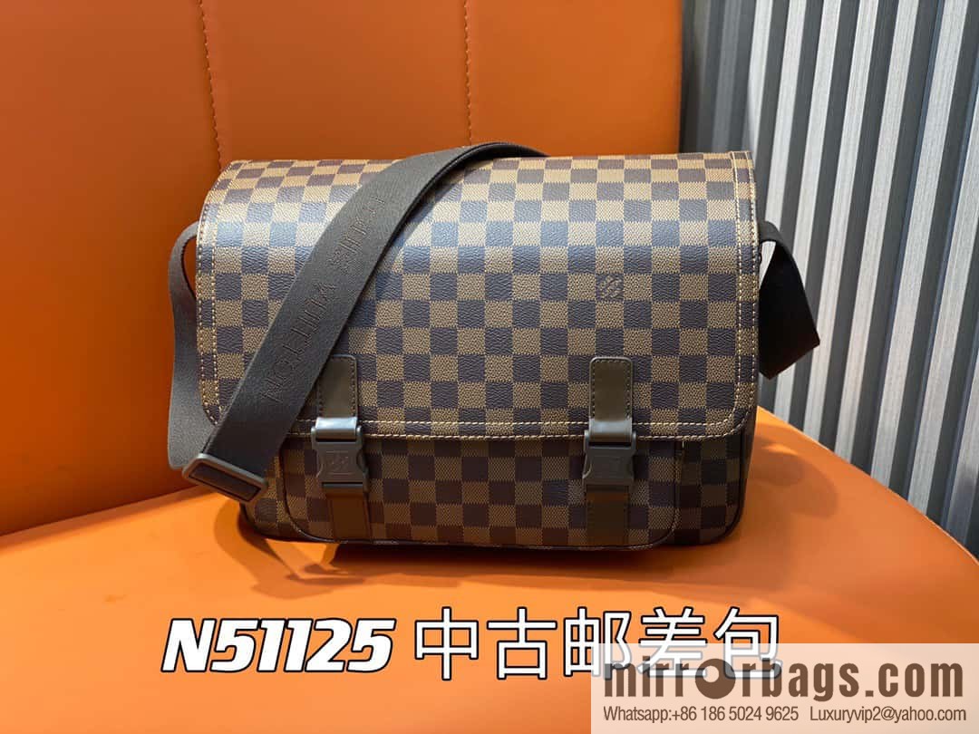 [Boutique‑grade] N51125 coffee grid, medieval men's bag messenger bag series, medieval messenger bag