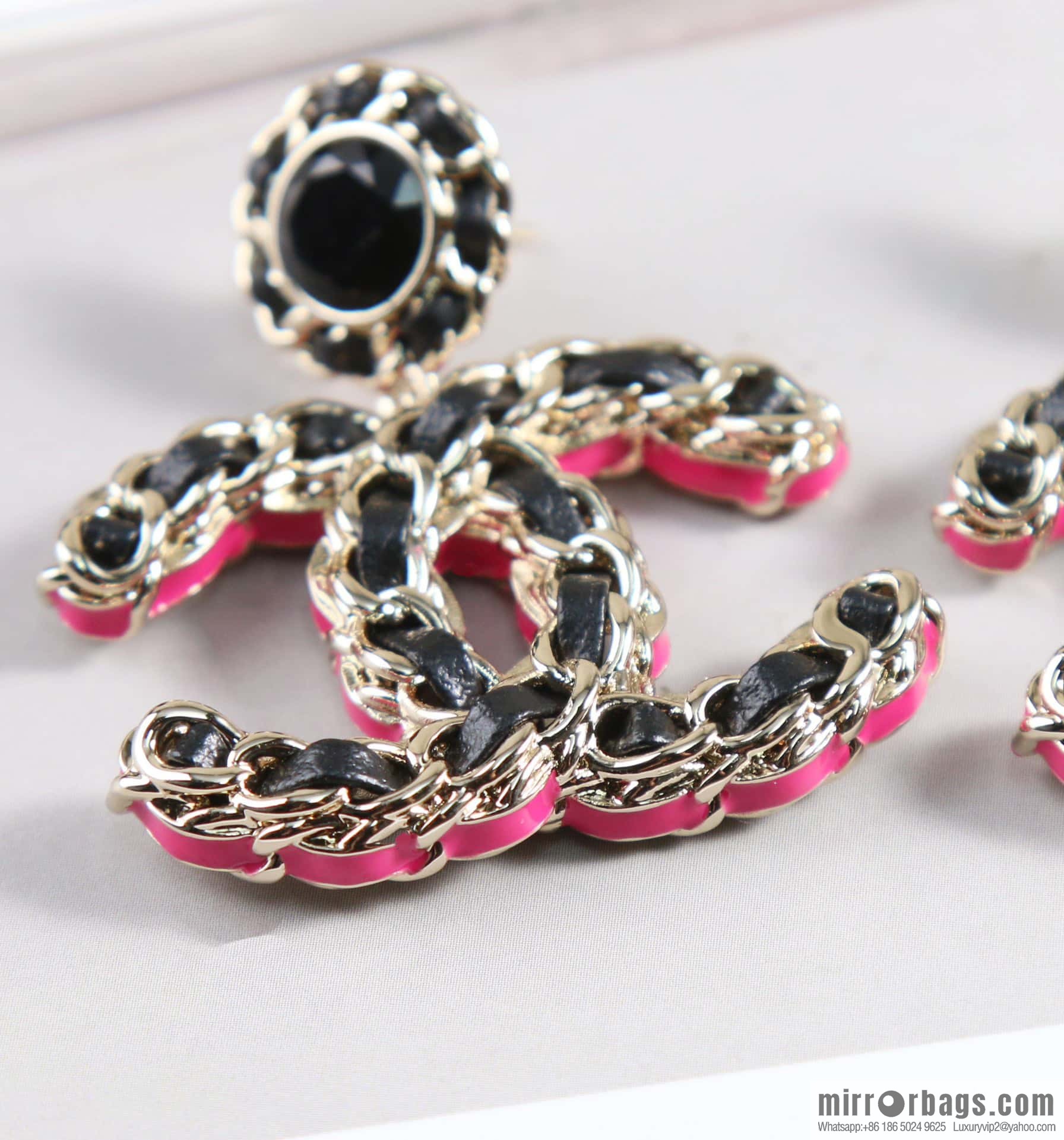 New ☑️ Chanel c2 double c black leather rope stud earrings