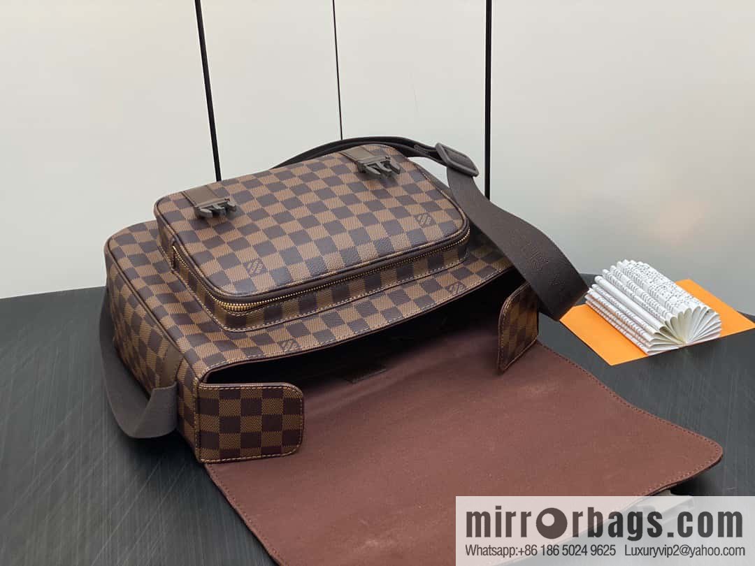 [Boutique‑grade] N51125 coffee grid, medieval men's bag messenger bag series, medieval messenger bag
