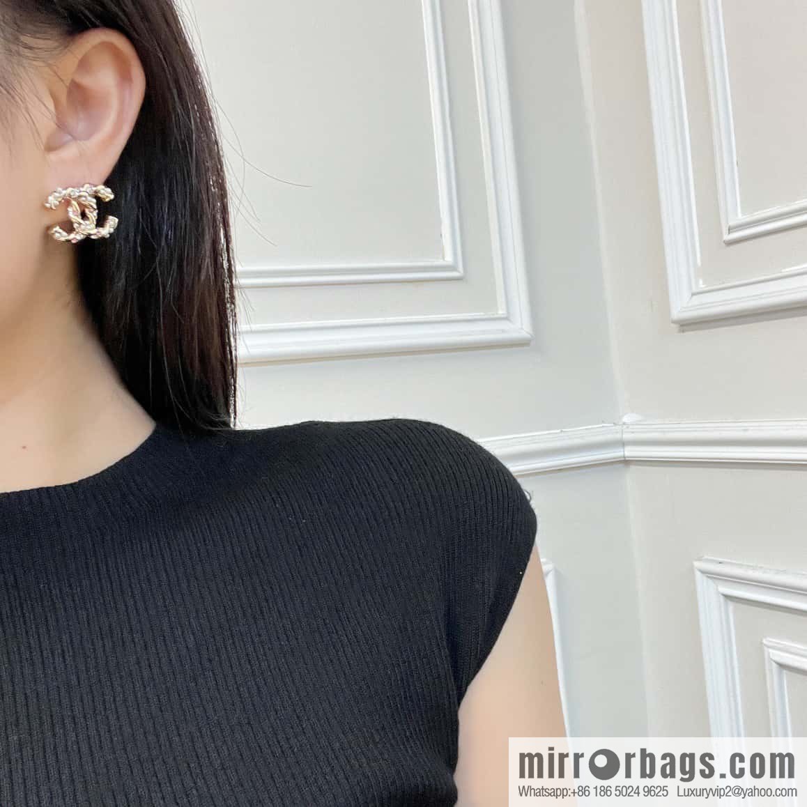 New ☑️ Chanel c1 double c pink diamond pearl stud earrings