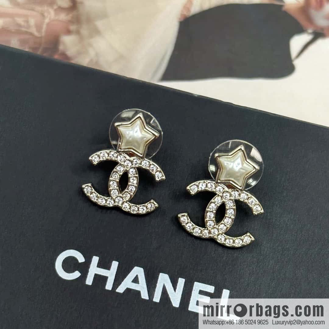 ☀️New ☑️ Chanel C2 double c pentagram ⭐ star stud earrings ☀️