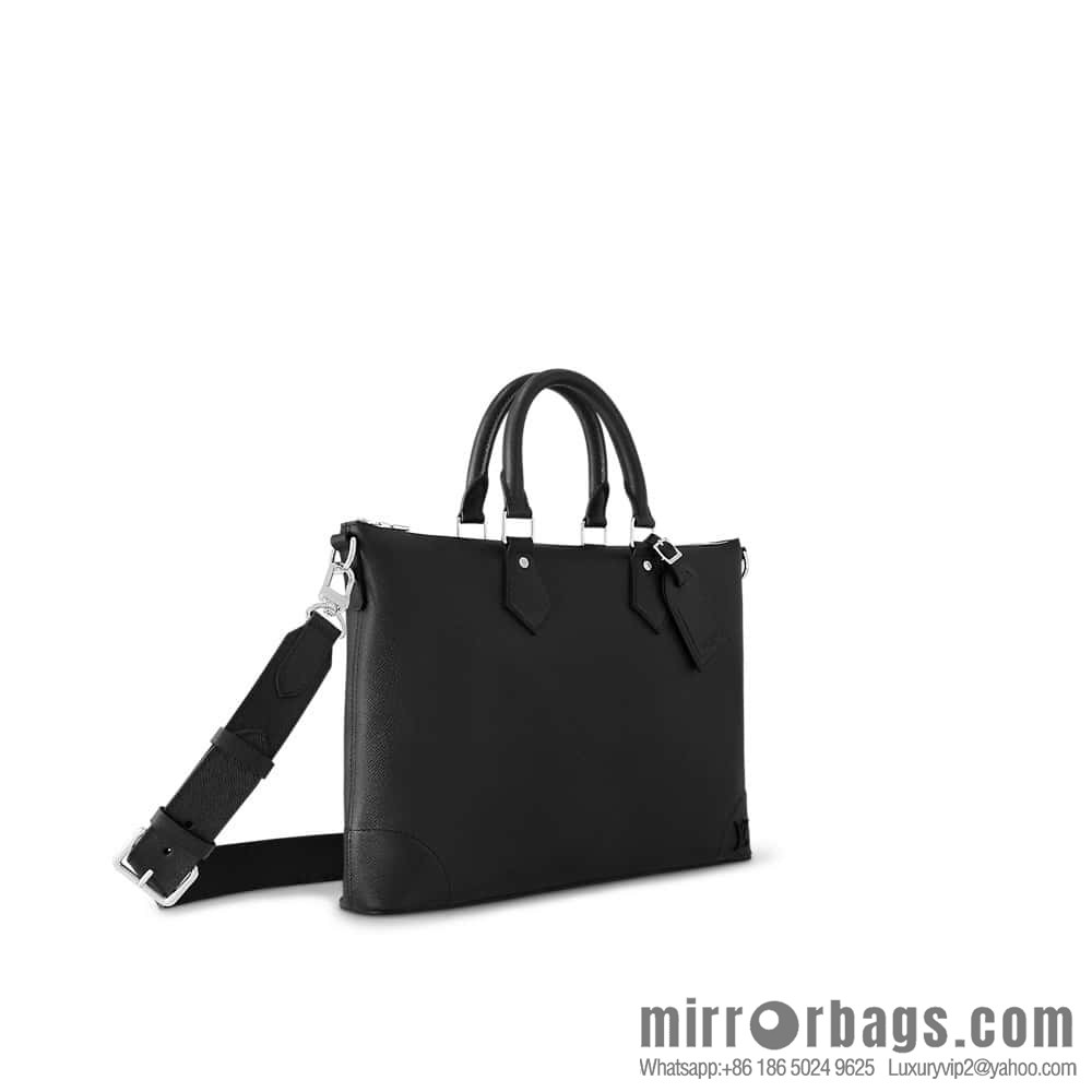 [Boutique‑grade] M30978 black full leather cross pattern briefcase series SLIM NV briefcase