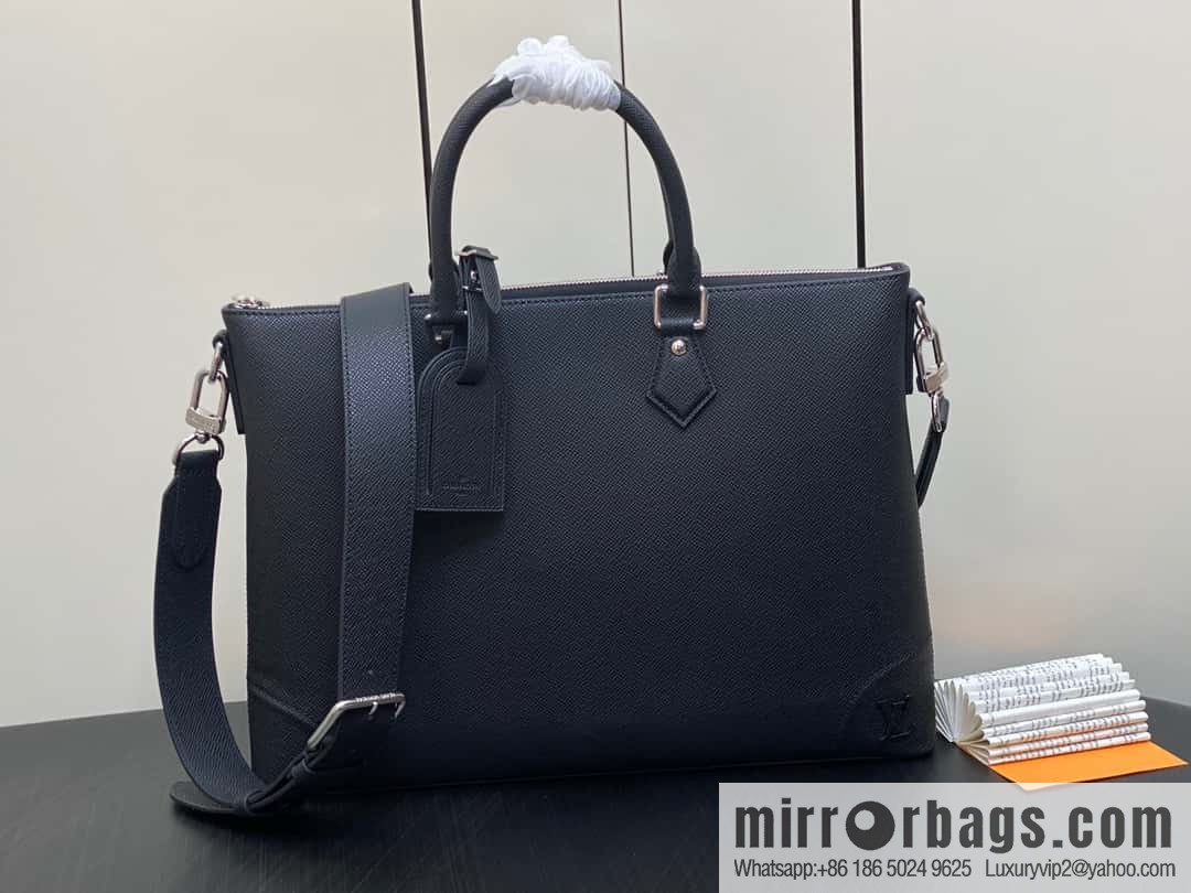 [Boutique‑grade] M30978 black full leather cross pattern briefcase series SLIM NV briefcase