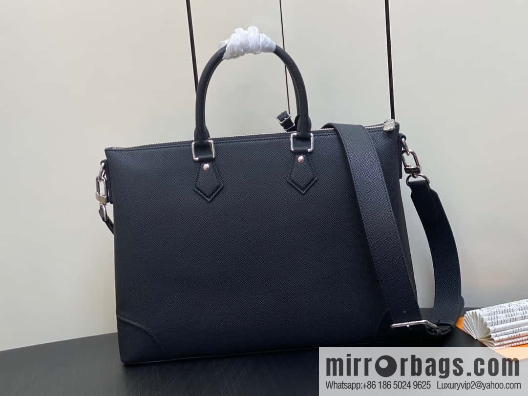 [Boutique‑grade] M30978 black full leather cross pattern briefcase series SLIM NV briefcase