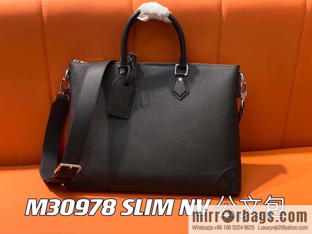 [Boutique‑grade] M30978 black full leather cross pattern briefcase series SLIM NV briefcase