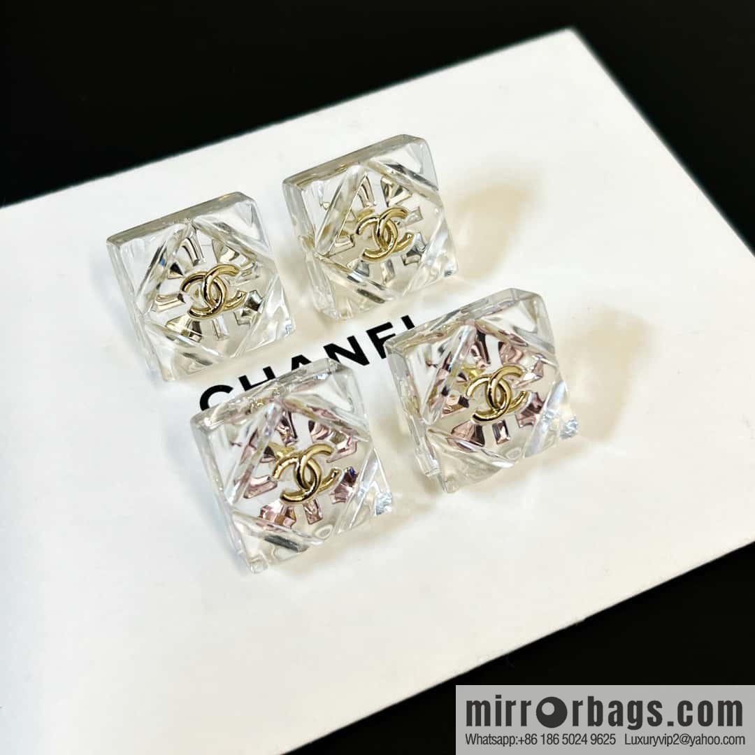 ☀️New ☑️ Chanel C1 double c transparent acrylic square stud earrings ☀️