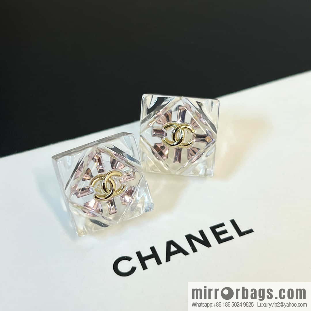 ☀️New ☑️ Chanel C1 double c transparent acrylic square stud earrings ☀️