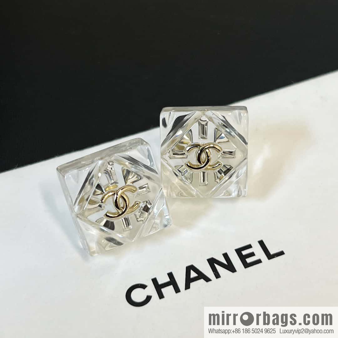☀️New ☑️ Chanel C1 double c transparent acrylic square stud earrings ☀️
