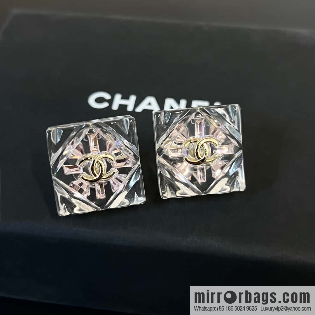 ☀️New ☑️ Chanel C1 double c transparent acrylic square stud earrings ☀️