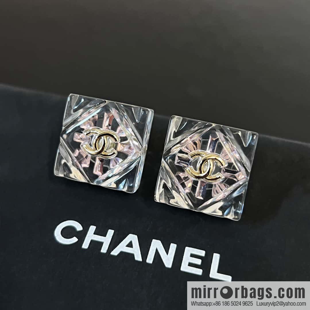 ☀️New ☑️ Chanel C1 double c transparent acrylic square stud earrings ☀️