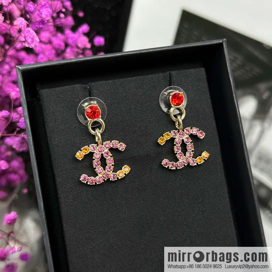 ☀️New ☑️ Chanel C2 double c pink diamond stud earrings ☀️