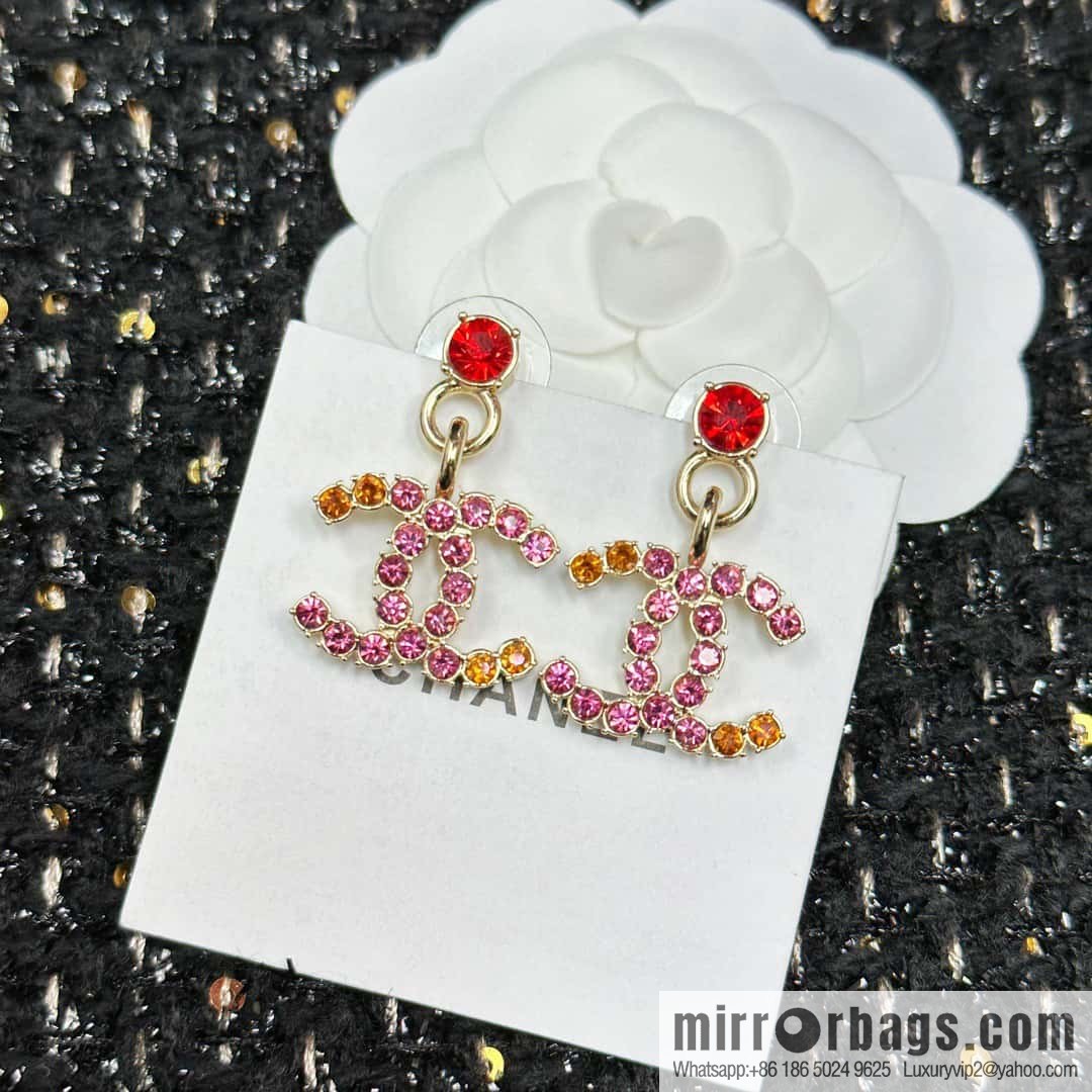 ☀️New ☑️ Chanel C2 double c pink diamond stud earrings ☀️