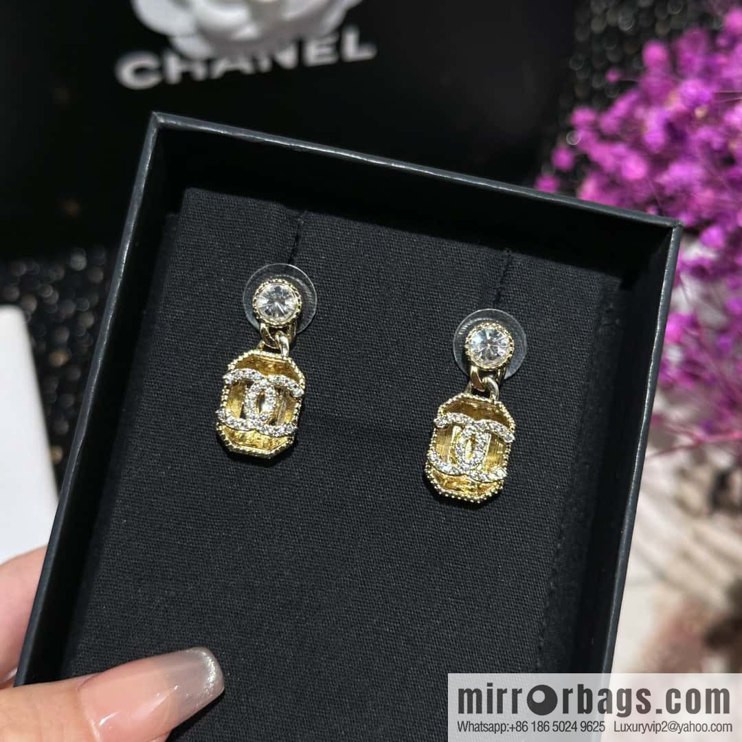 ☀️New ☑️ chanel c1 double c rhinestone octagon stud earrings ☀️