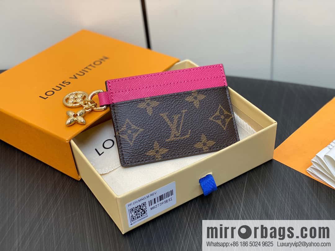[Premium‑quality] M82739 monogram plum red card holder wallet series LV CHARMS card holder
